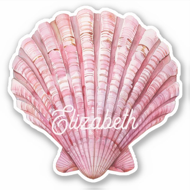 Coastal Pink Seashell on White Personalized (Front)