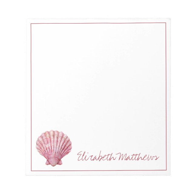Coastal Pink Seashell on White Personalized Notepad (Front)