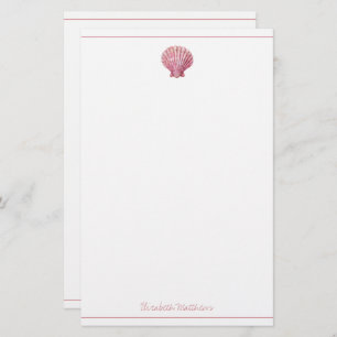 Coastal Pink Seashell on White Personalized Stationery