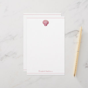 Coastal Pink Seashell on White Personalized Stationery