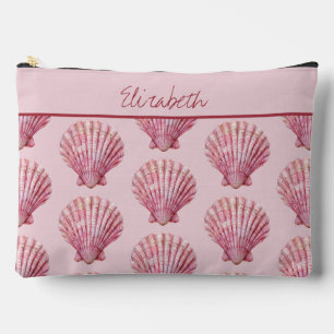 Coastal Pink Seashell Personalized Accessory Pouch
