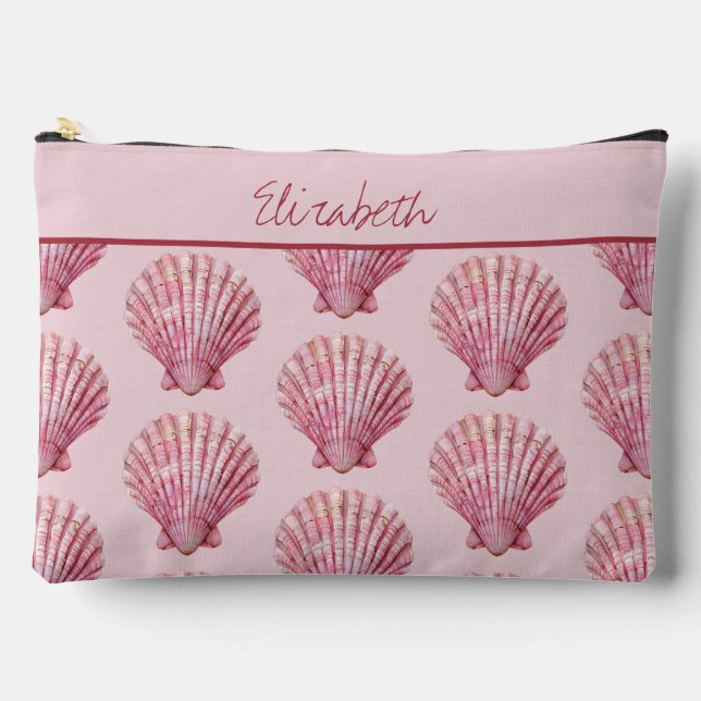 Coastal Pink Seashell Personalized Accessory Pouch (Front)