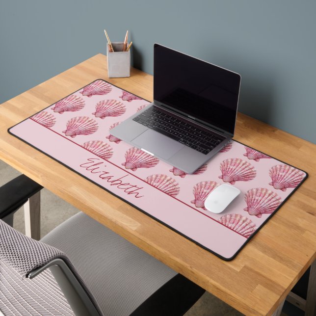 Coastal Pink Seashell Personalized Desk Mat (Office 2)