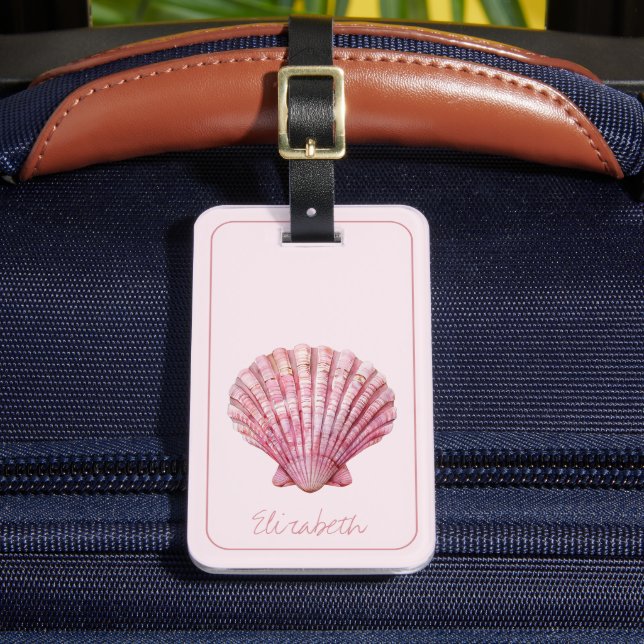 Coastal Pink Seashell Personalized Luggage Tag (Front Insitu 2)