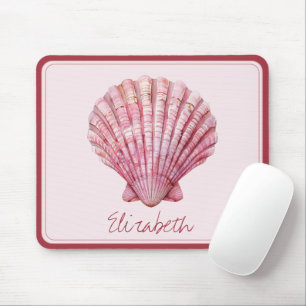 Coastal Pink Seashell Personalized Mouse Pad