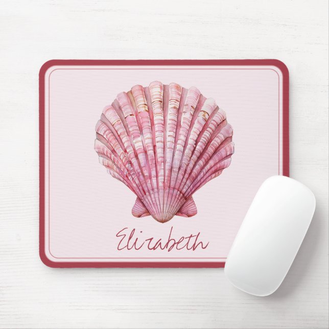 Coastal Pink Seashell Personalized Mouse Pad (With Mouse)
