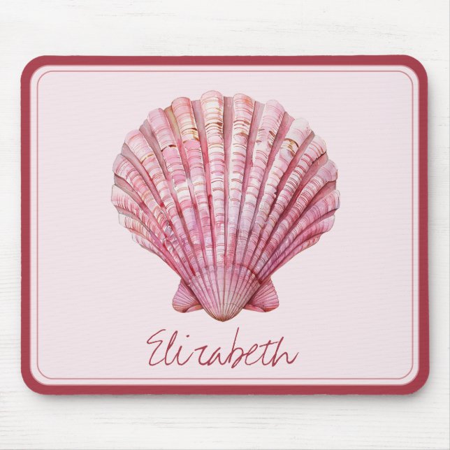 Coastal Pink Seashell Personalized Mouse Pad (Front)
