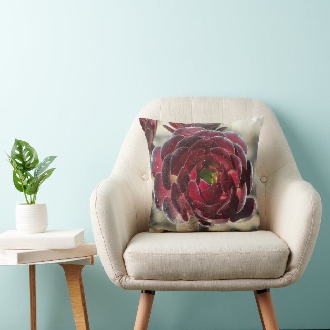 Coastal Plant Photo Red Burgundy Succulent  Throw Pillow (Chair)