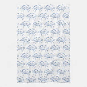 Coastal Preppy Blue and White Crabs Kitchen Towel