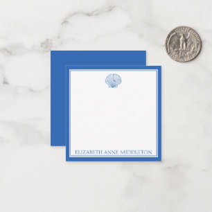 Coastal Preppy Blue and White Shell Personalized Card