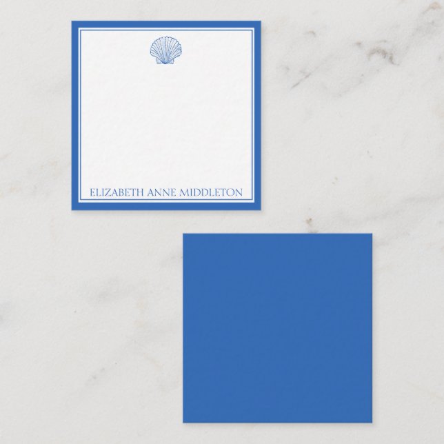 Coastal Preppy Blue and White Shell Personalized Card (Front/Back)