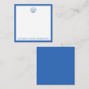 Coastal Preppy Blue and White Shell Personalized Card