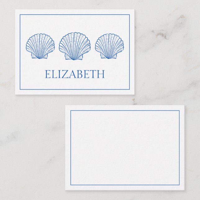 Coastal Preppy Blue and White Shells Personalized Card (Front/Back)