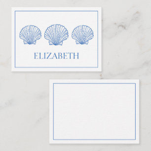 Coastal Preppy Blue and White Shells Personalized Card