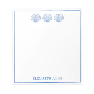 Coastal Preppy Blue and White Shells Personalized Notepad
