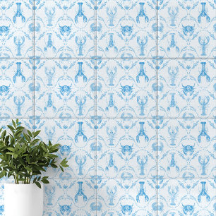 Coastal Preppy Lobster and Crabs in Light Blue Tile