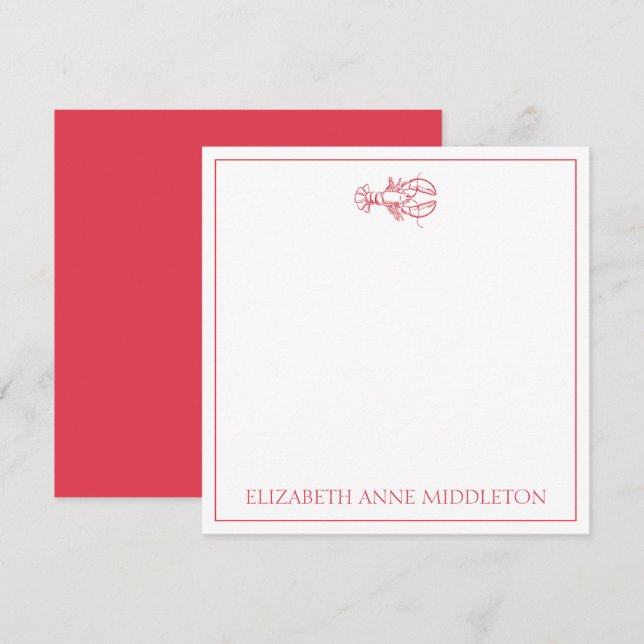 Coastal Preppy Red and White Lobster Personalized Card (Front/Back)