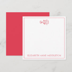 Coastal Preppy Red and White Lobster Personalized Card
