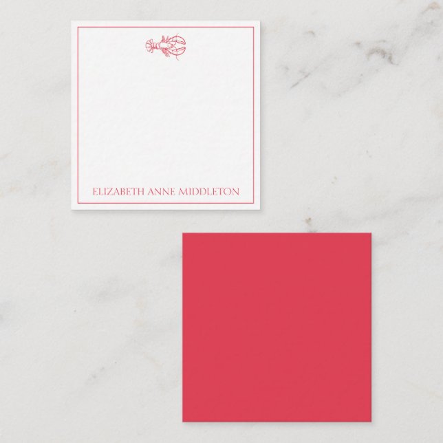Coastal Preppy Red and White Lobster Personalized Card (Front/Back)