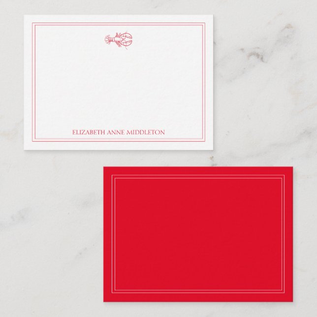 Coastal Preppy Red and White Lobster Personalized Card (Front/Back)
