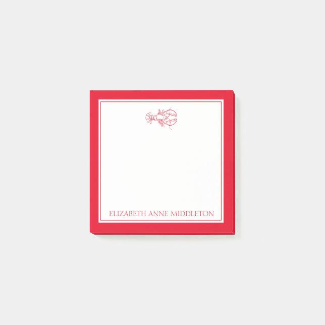 Coastal Preppy Red and White Lobster Personalized Post-it Notes (Front)
