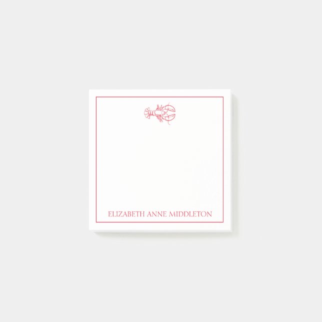 Coastal Preppy Red and White Lobster Personalized Post-it Notes (Front)