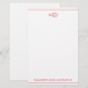 Coastal Preppy Red and White Lobster Personalized Stationery