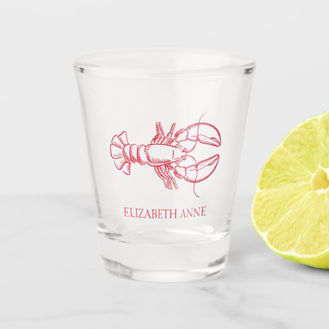 Coastal Preppy Red Lobster Personalized Shot Glass (Front)