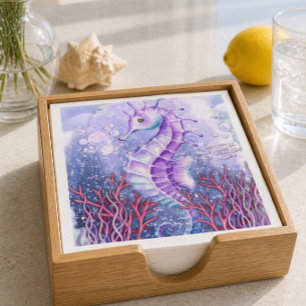 Coastal Purple Seahorse Throw Pillow Napkin