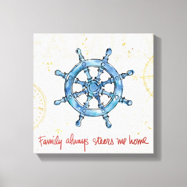 Coastal Quote | Family Always Steers me Home Canvas Print (Front)