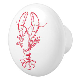 Coastal Red and White Lobster Ceramic Knob