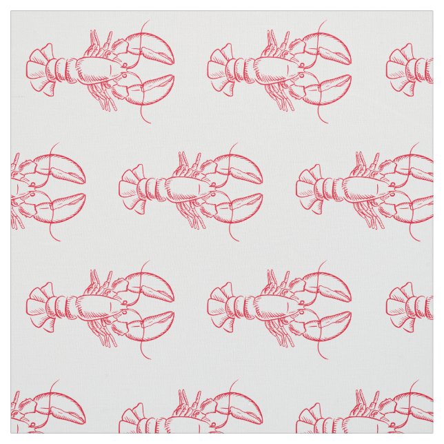 Coastal Red and White Lobsters Fabric (Swatch)
