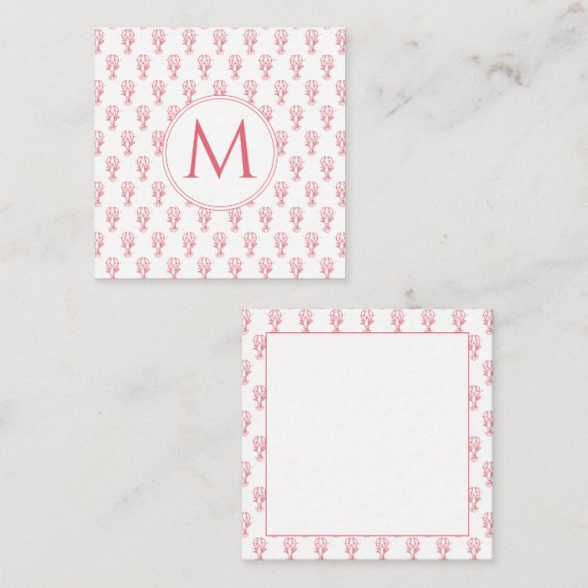 Coastal Red and White Lobsters Monogram Card (Front/Back)