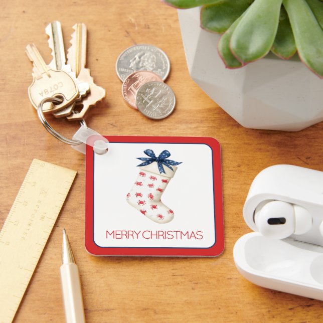 Coastal Red Crab Christmas Stocking Keychain (Desk)