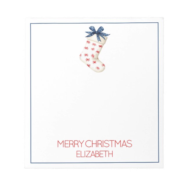 Coastal Red Crab Christmas Stocking Notepad (Front)