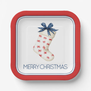 Coastal Red Crab Christmas Stocking Paper Plate