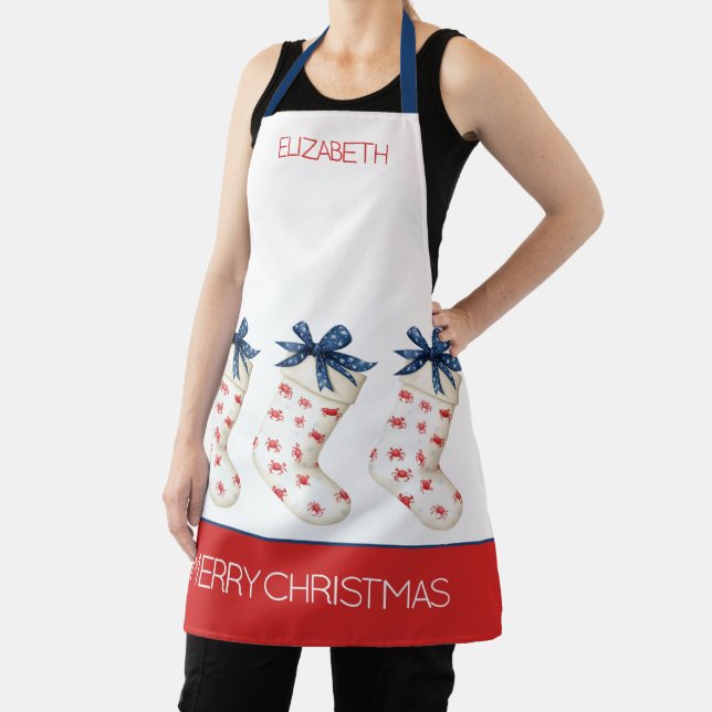 Coastal Red Crab Christmas Stockings Apron (Insitu)