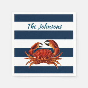 Coastal Red Crab Nautical Stripes Napkin