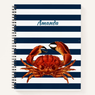 Coastal Red Crab Nautical Stripes Notebook