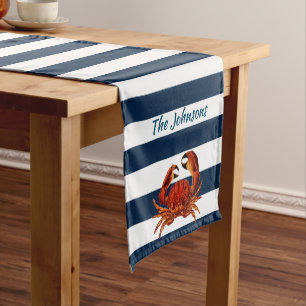 Coastal Red Crab Nautical Stripes Short Table Runner
