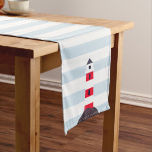 Coastal Red Lighthouse & Stripes Medium Table Runner