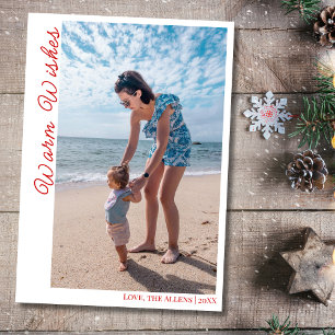 Coastal Red Warm Wishes Two Beach Family Photo  Holiday Card