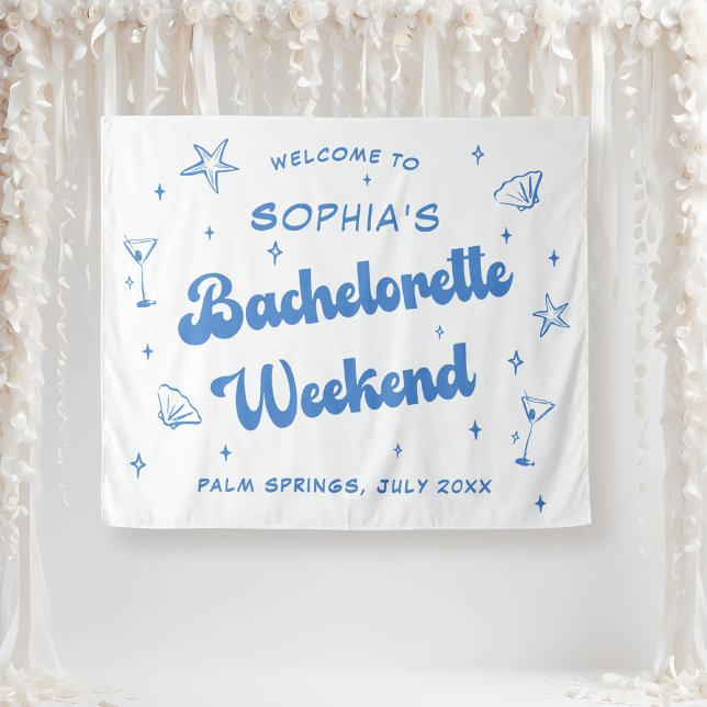 Coastal Retro Beach Blue Bachelorette Tapestry (Creator Uploaded)