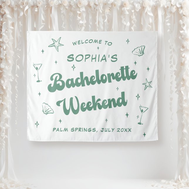 Coastal Retro Beach Green Bachelorette Tapestry (Creator Uploaded)