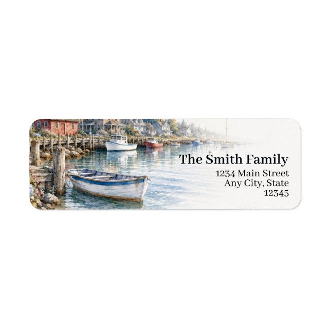 Coastal Return Address Labels | Harbour Boats (Front)