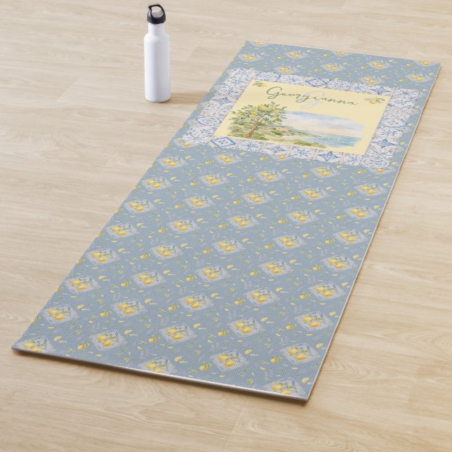 Coastal Riviera Monogram Tile Lemon Pattern Yoga Mat (In Situ)