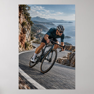 Coastal Road Cyclist Mountain Descent Sports Wall Poster