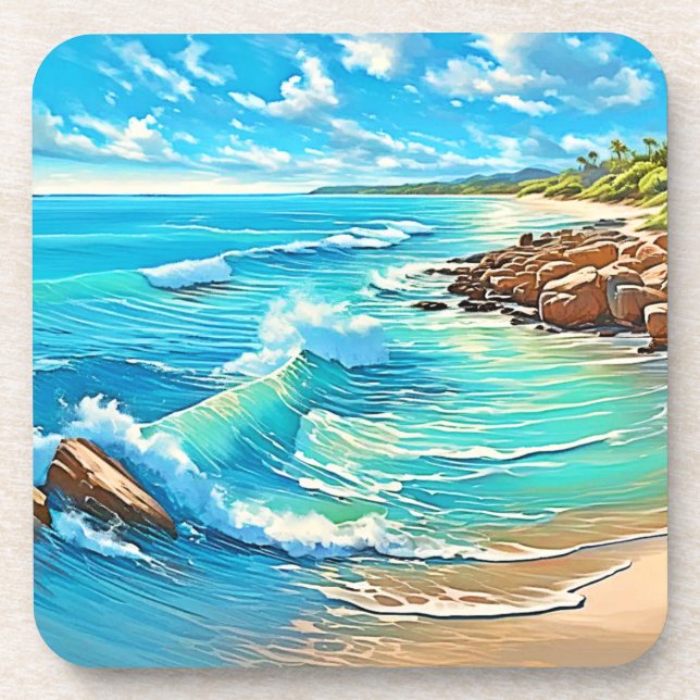 Coastal Rock Scene Design Coaster (Front)