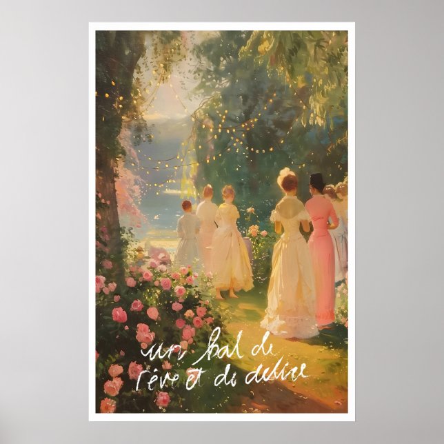 Coastal Rococo Art Print Rose Garden, Lanterns (Front)