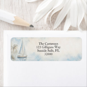 Coastal Sailboat Scene Pastel Blue Beige